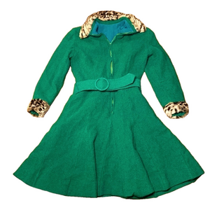 🌷50s Vintage🌷 Emerald Wool Dress With Genuine Fur Trim